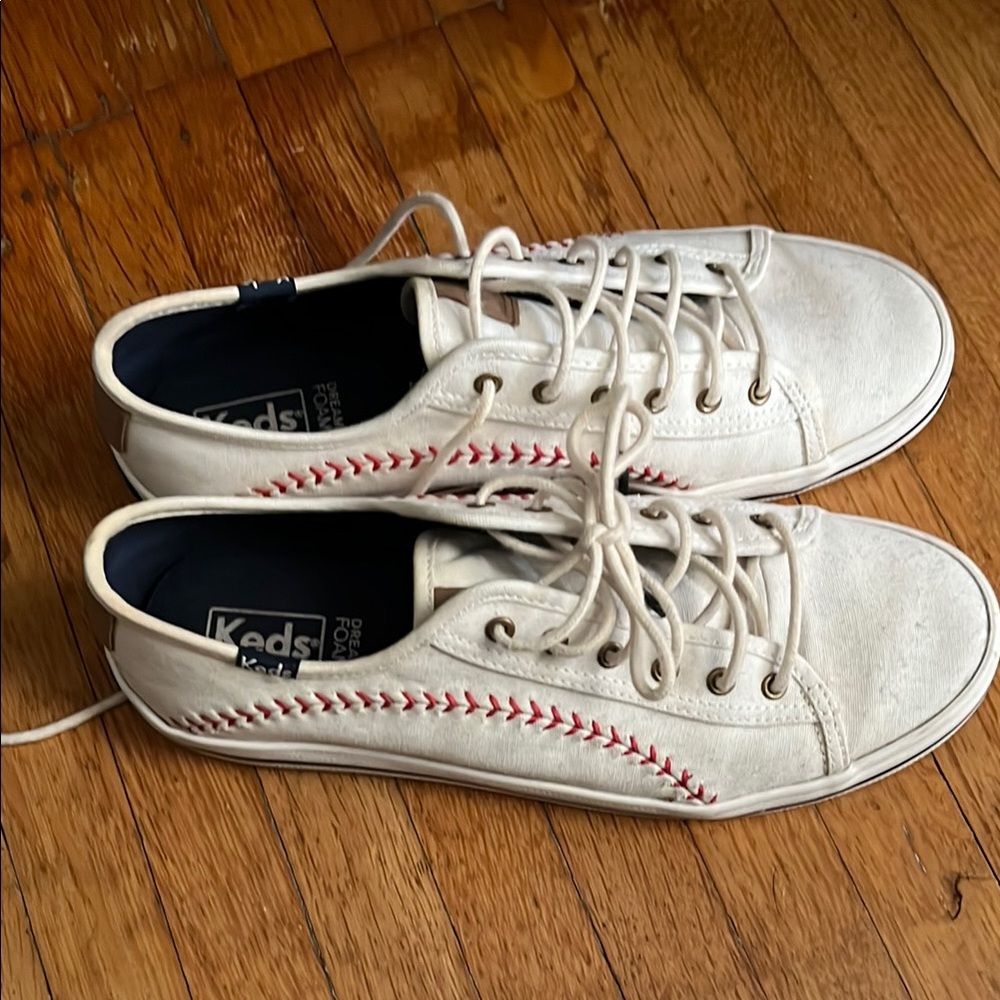 Keds White Sneakers with Red Stitching